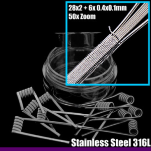 Hybrid Wire Coils - 2x Core 28 SS + 6x 0.4x0.1mm / 38 SS - 10 Pack